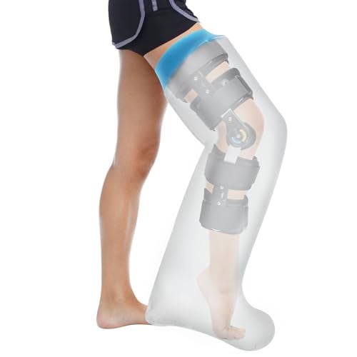 Qinaoco Waterproof Extra Wide Full Leg Cast Cover for Shower Adults Extra Large Full Leg Shower Cover Watertight Silicone Foot Protector for Plus Size Adults Surgery Shower Boot
